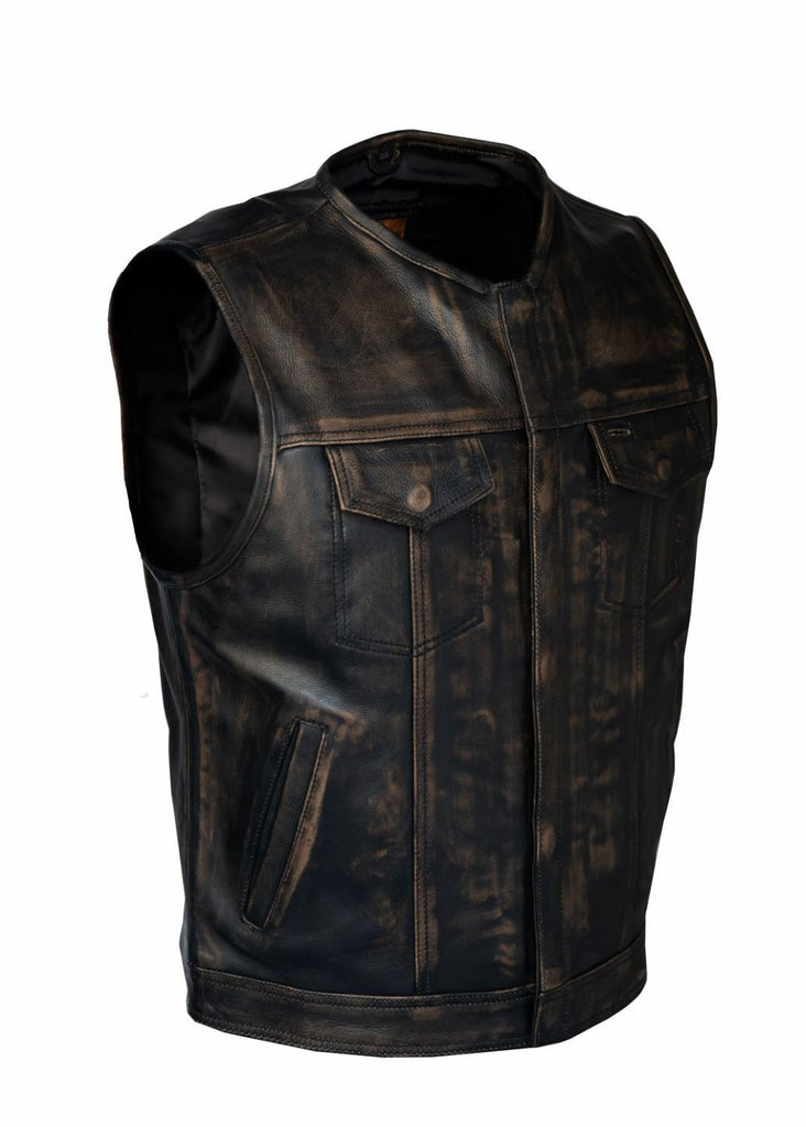 Mens SOA Style Motorcycle Club Vest Naked Distressed Brown Leather