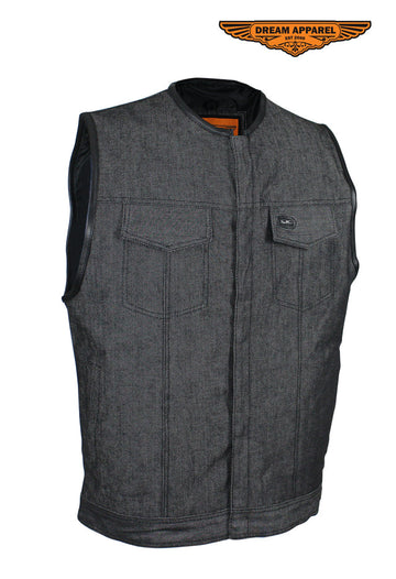 Milwaukee Men's Denim Club Vest with Leather Trims With or Without Lac |  Maine-Line Leather