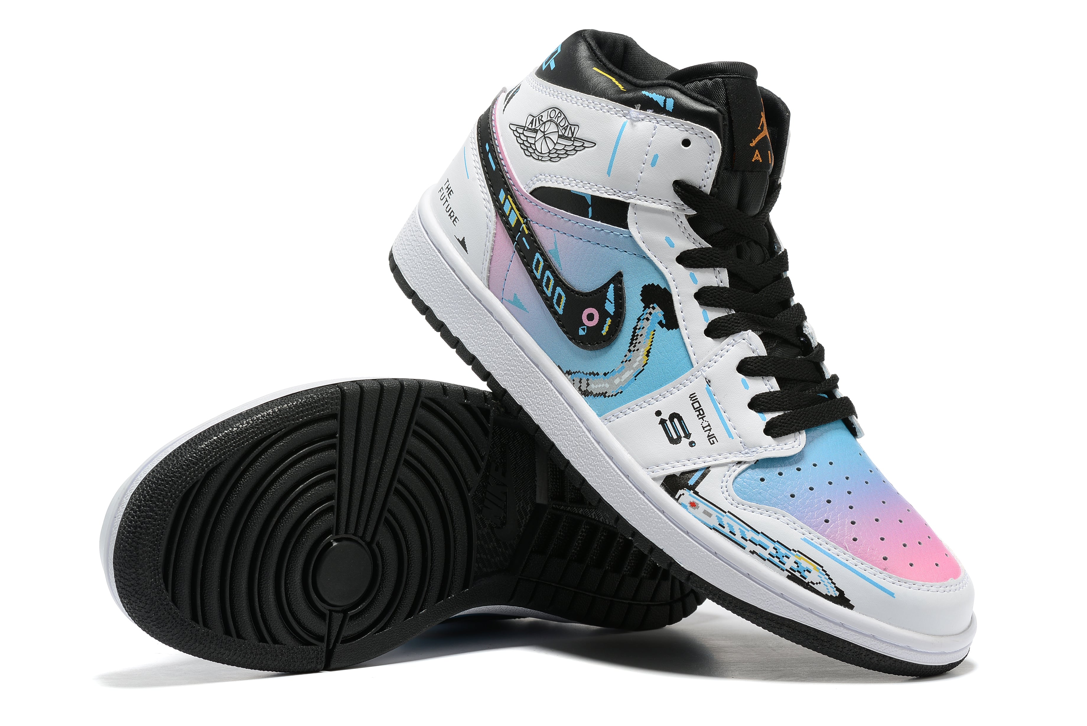 black and rainbow jordans