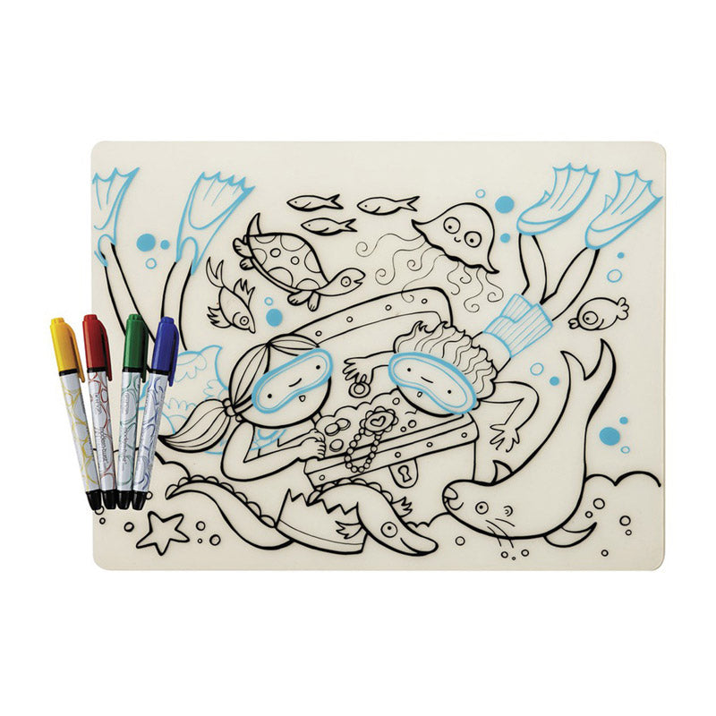 Modern Twist Treasure Map Doodle Placemat in White/Blue