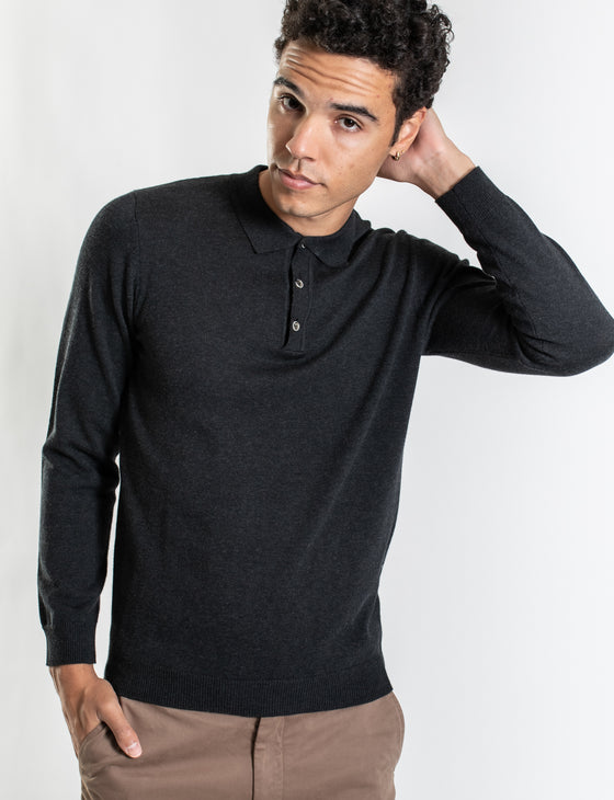 apresse LS KNIT POLO SHIRT CHACOAL 2 - ニット/セーター