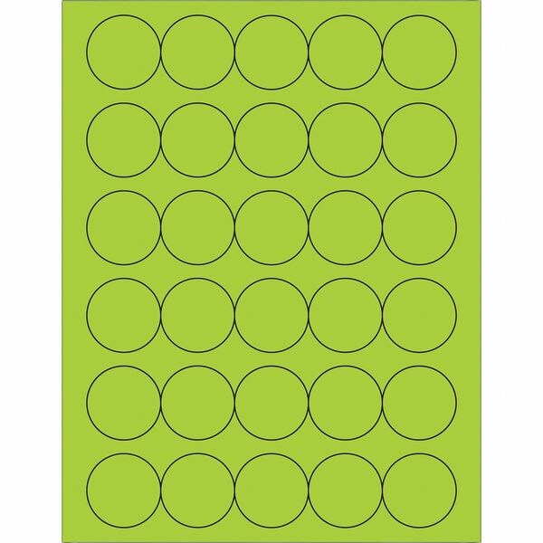 Tape Logic® Fluorescent Circle Laser Labels, 1 1/2", Fluorescent Green, 3000/Case