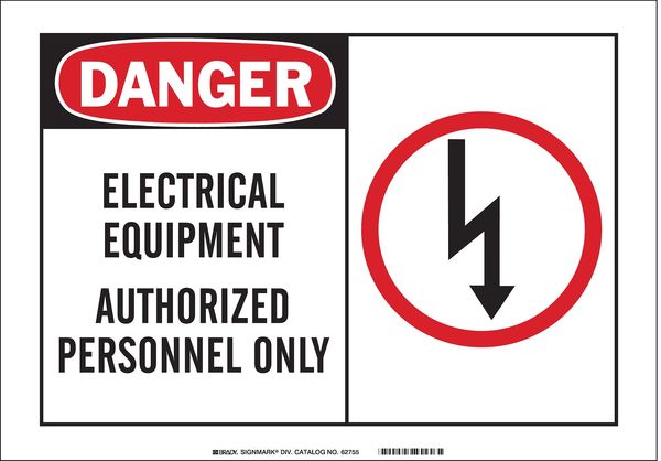 Danger Sign, 7X10", R and BK/WHT, ENG, Legend: Electrical Equipment Authorized Personnel Only