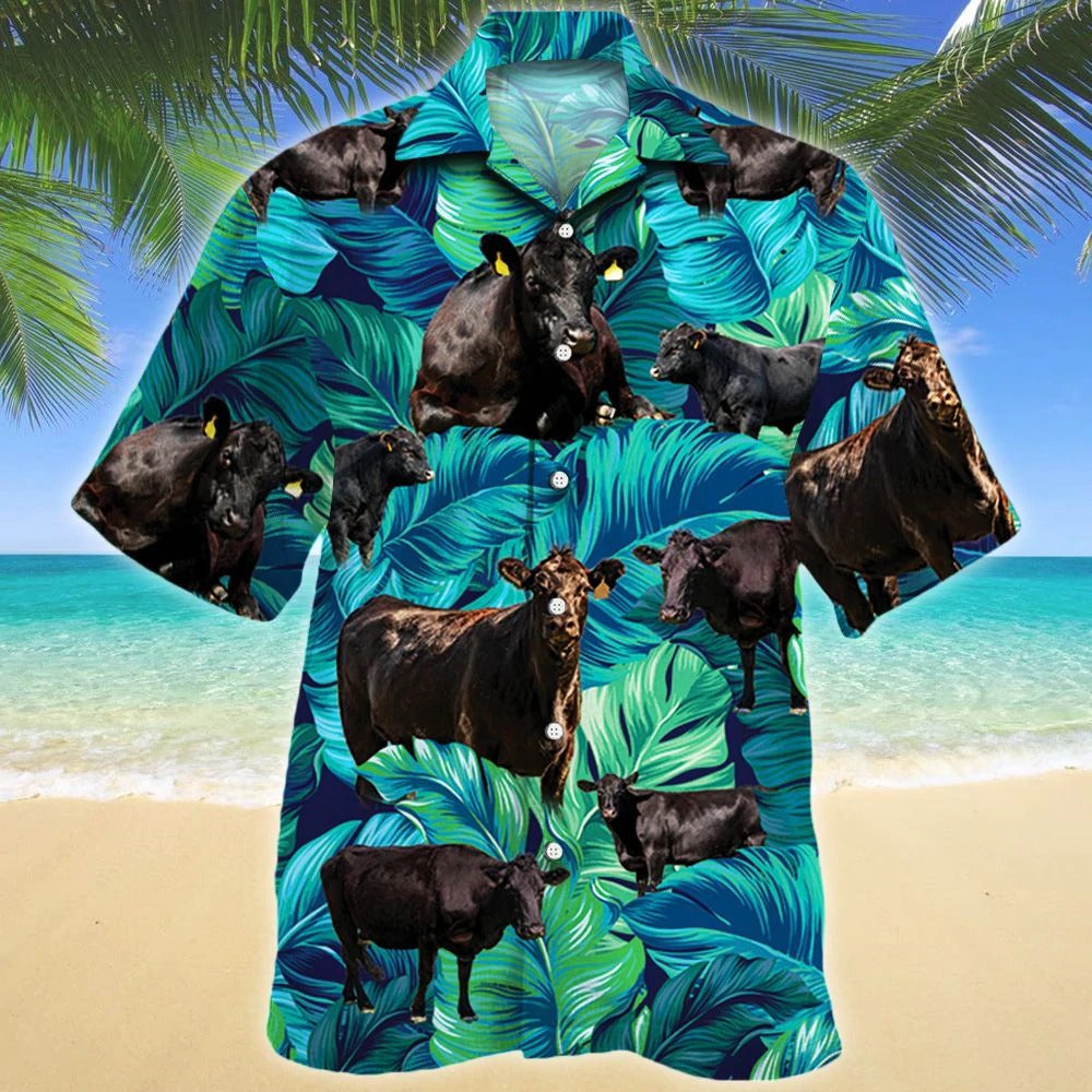 Black Angus Cattle Green Plaid Pattern All Over Printed 3D Hawaiian Shirt -  Trendy Aloha