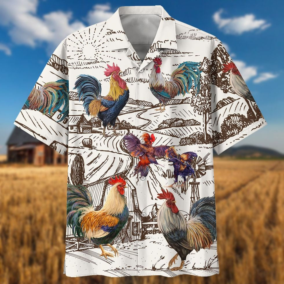 Rooster Farm 3D Hawaiian Shirt, Chicken Hawaiian Aloha Beach Shirts, R