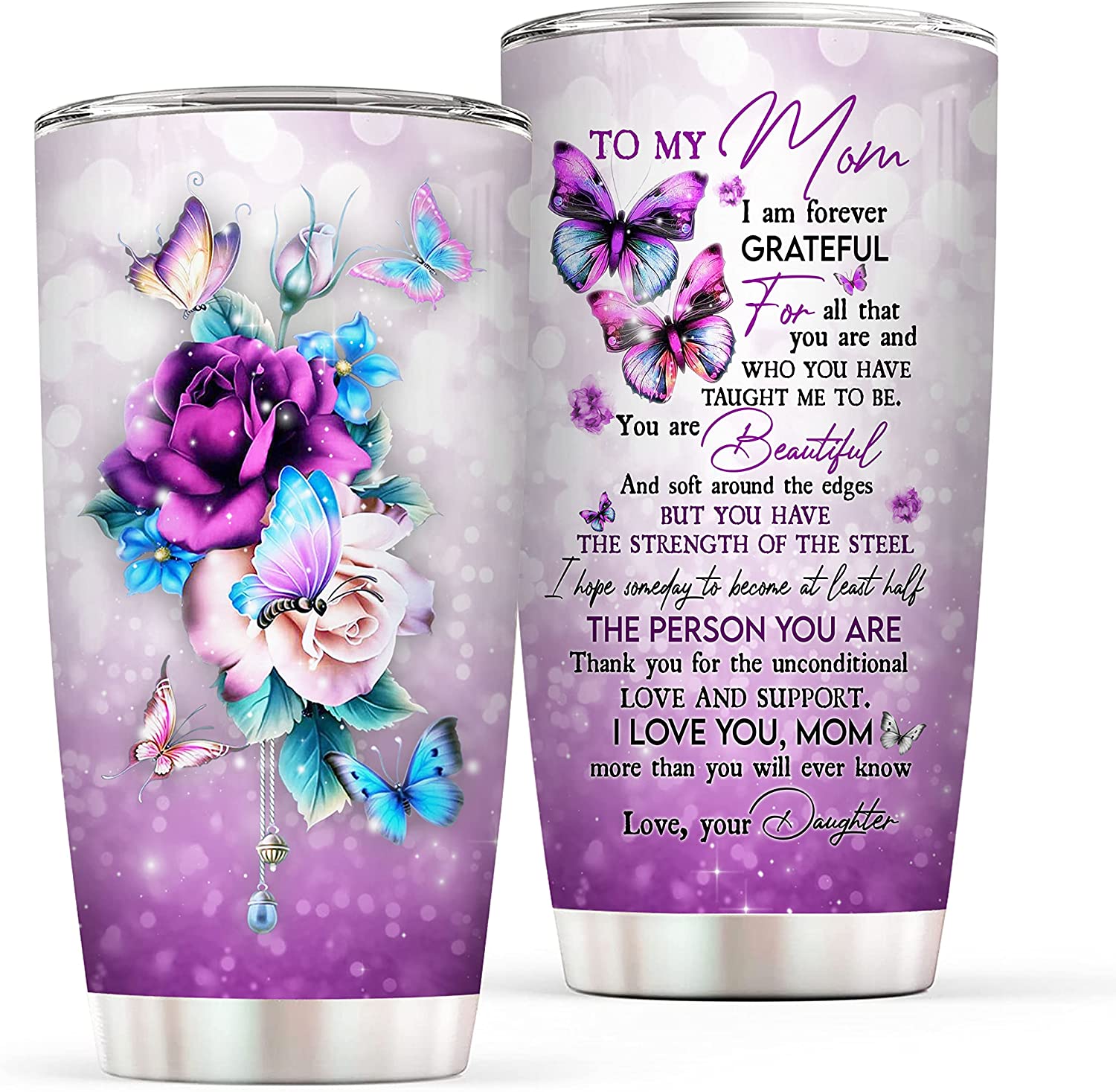 Personalized To My Mom Tumbler From Son Stainless Steel Cup Butterfly  Forever And Always Mom Gift Birthday Mothers Day Thanksgiving Christmas  Travel Mug 