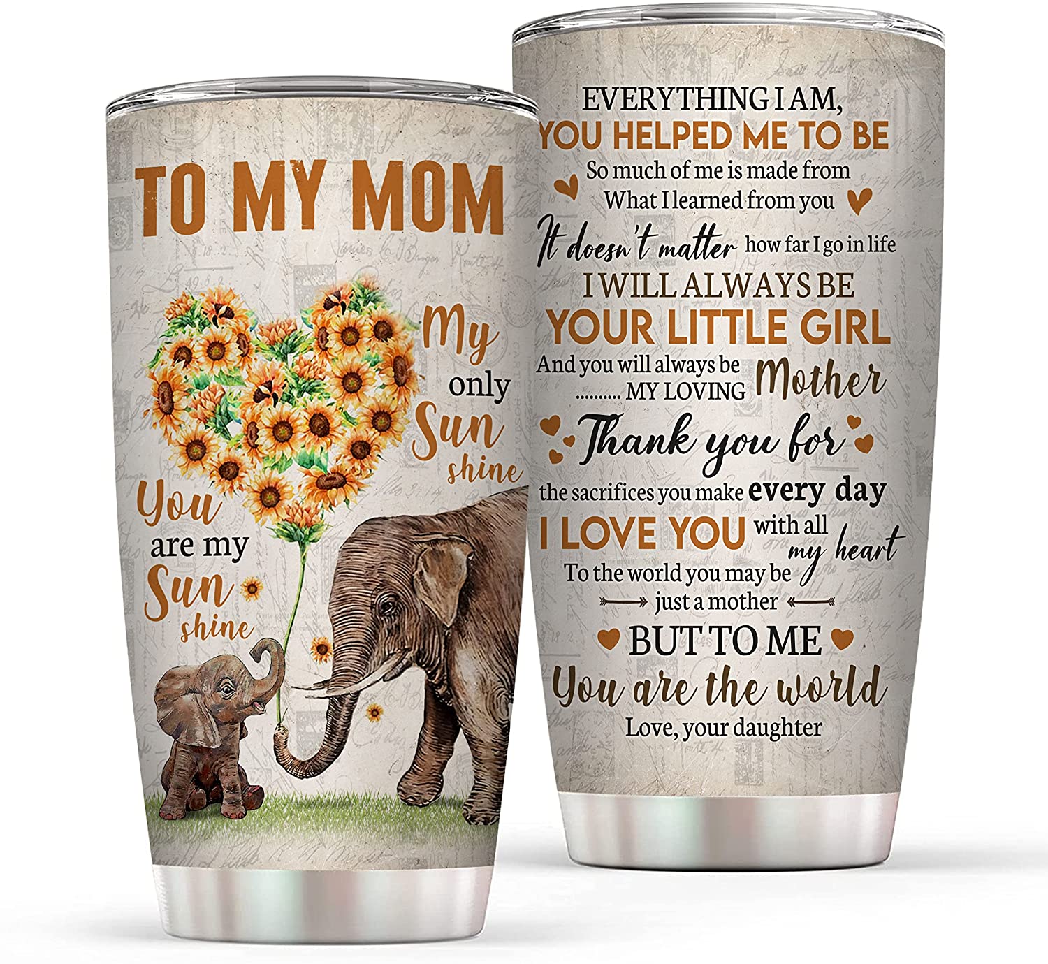 Mom Gifts from Daughters - 20oz Stainless Steel Insulated Elephant Tum
