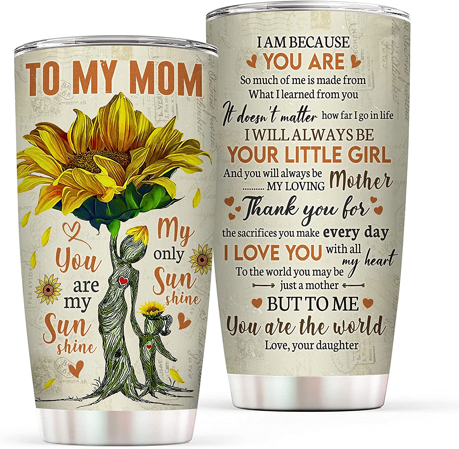 Personalized Mom Gifts From Daughter, To My Mom 20oz Stainless Steel  Tumbler, Sunflower Mom Cup, Mothers Day Gifts For Mom, New Mom, Bonus Mom