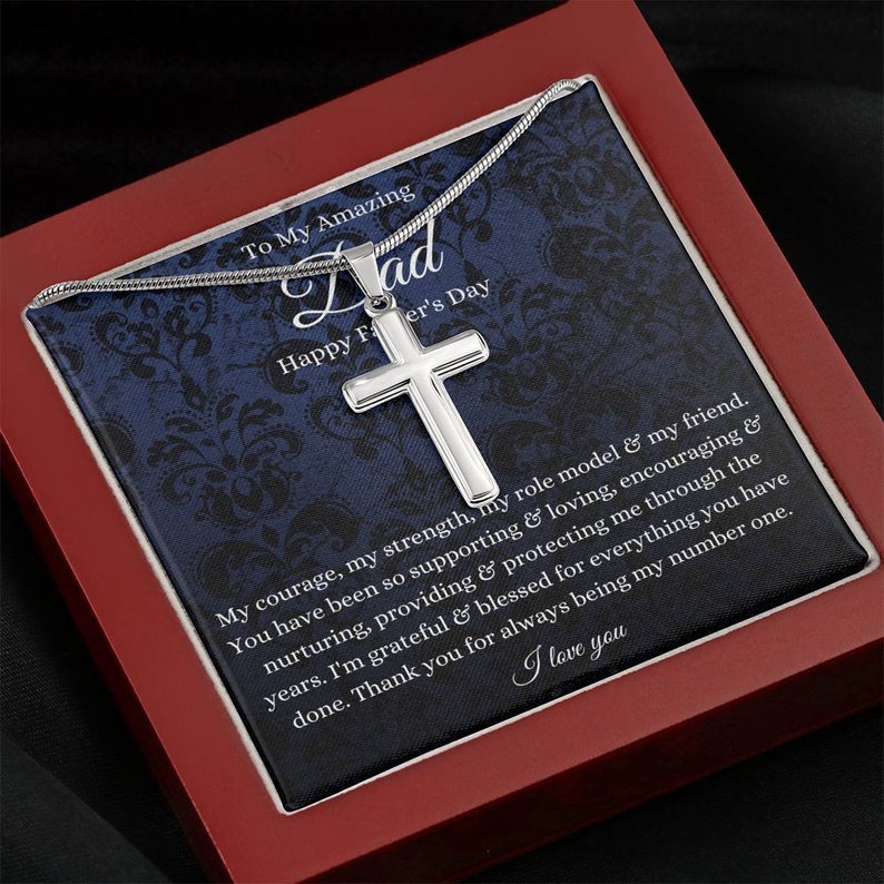 Fathers Day Personalized Cross Necklace Happy - Jolly Family Gifts