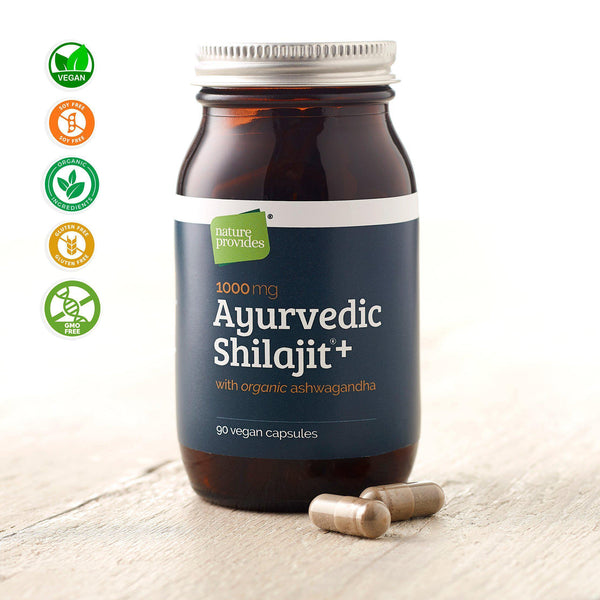 Shilajit Ayurvedic + Rădăcină organică de Ashwagandha 90 capsule vegane