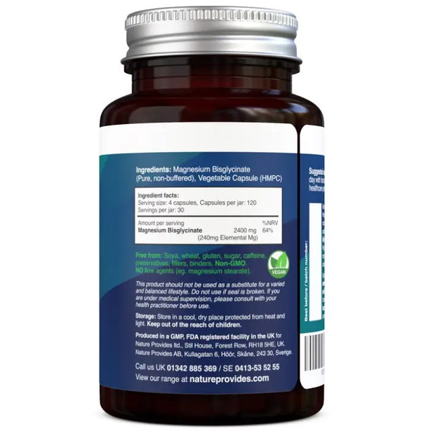 Magnesium Glycinate (Bisglycinate) - 120 Capsules