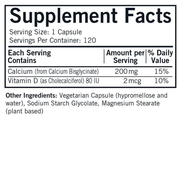 Calcium 200 mg avec d3 hypoallergénique 120 gélules