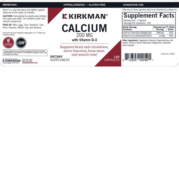 Calcium 200 mg mit D3 Hypoallergen 120 Kapseln