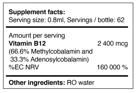 Bioaktywna płynna witamina B12 (2400mcg/porcja) 50ml