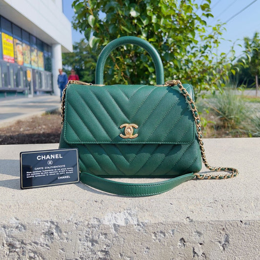 Chanel Small Coco Handle bag green caviar leather