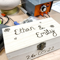 connieflowerart pyrography workshop ethan and emily box makers central 2023