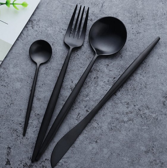 JetBlack™ - Premium Stainless Steel Black Silverware Set (8 / 16 / 24  Pieces)