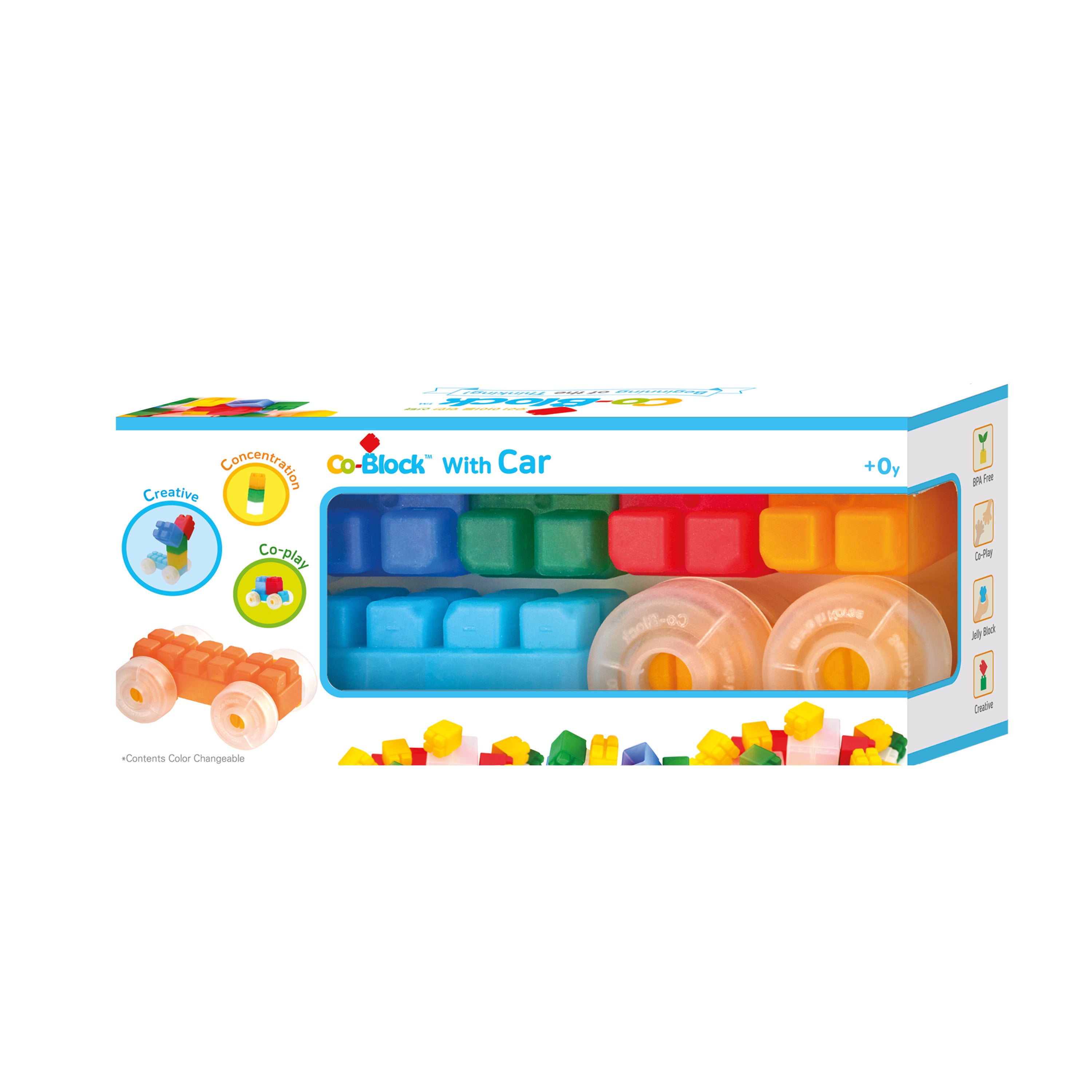 Co-Block with Car Non-Toxic BPA Free Soft Jelly Blocks Toy, 10 pcs