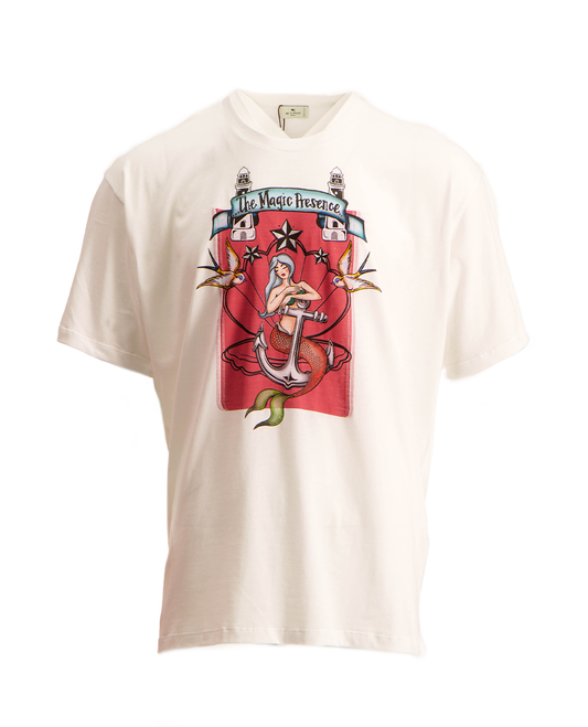 MENS ETRO WHITE OVERSIZE T-SHIRT WITH MERMAID PRINT