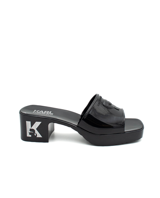 KARL LAGERFELD JELLY BLOK HEEL IKONIC RELIEF SLIDE