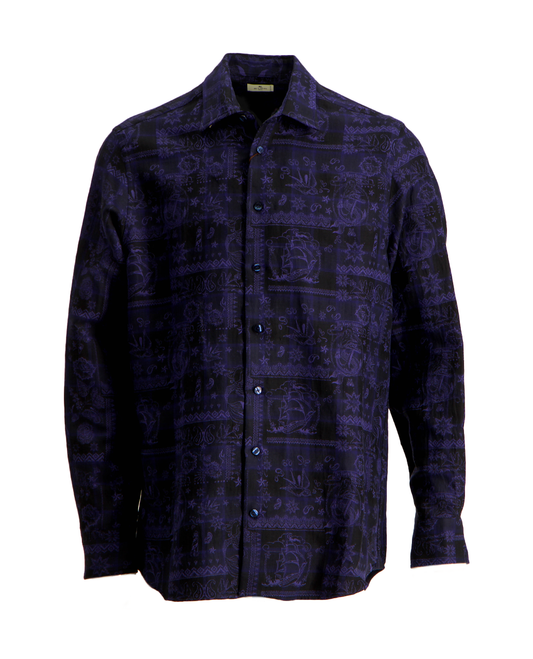 ETRO NAVY BLUE ETHNIC PATTERN SHIRT