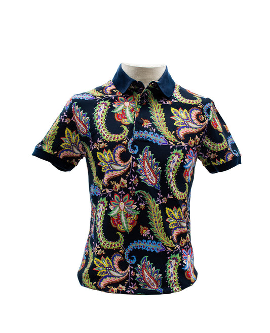 ETRO PAISLEY PRINT MIDNIGHT BLUE POLO SHIRT