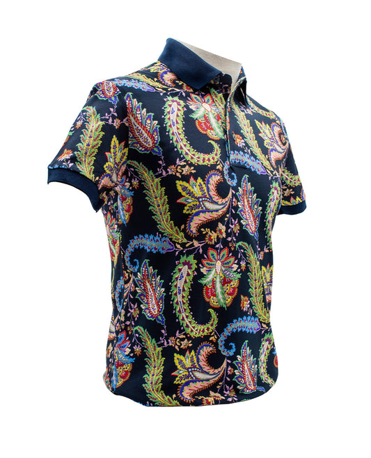 ETRO PAISLEY PRINT MIDNIGHT BLUE POLO SHIRT