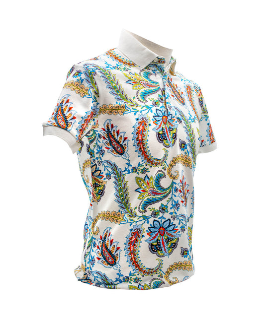 ETRO PAISLEY PRINT WHITE POLO SHIRT