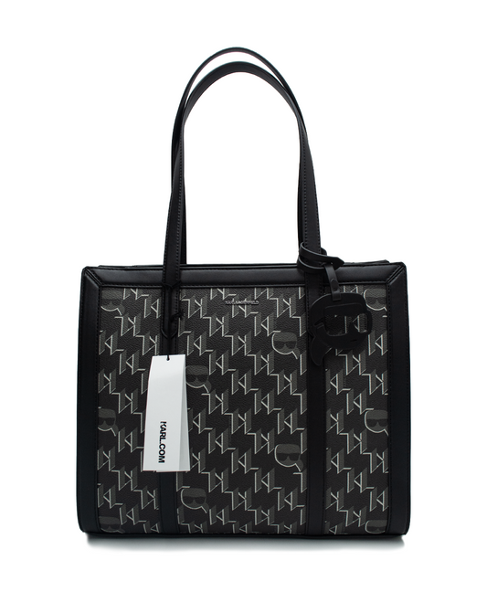 KARL LAGERFELD IKONIK MONOGRAM COATED CANVAS TOTE (BLACK)