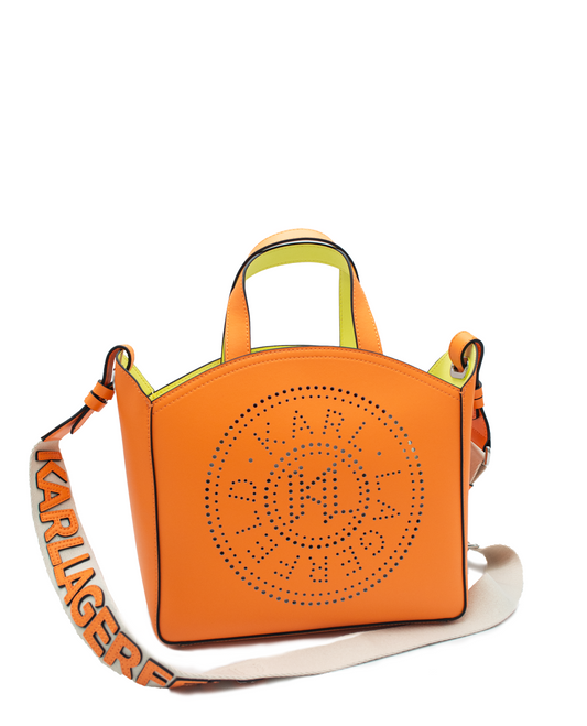 KARL LAGERFELD K/CIRCLE SMALL PERFORATED LOGO TOTE BAG (ORANGE)