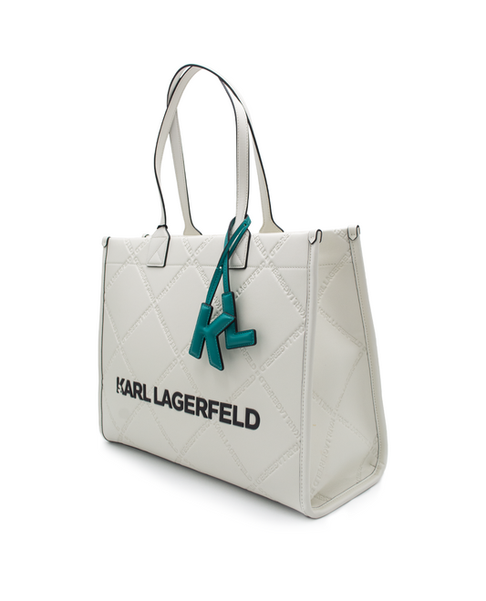 KARL LAGERFELD K/SKUARE EMBOSSED LARGE TOTE-WHITE