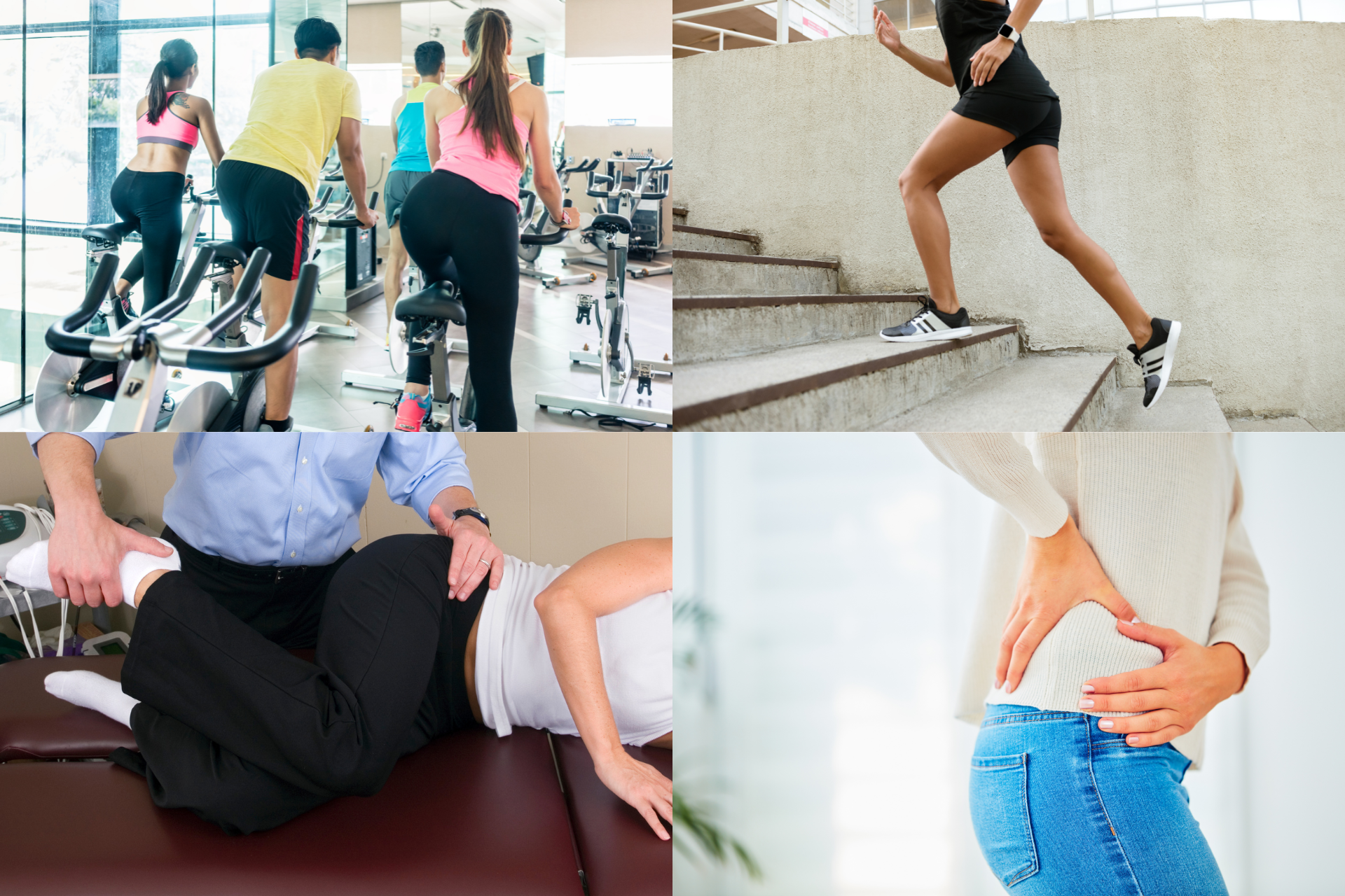 A collage containing images of non-surgical treatments for hip pain.