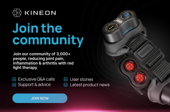An image encouraging viewers to join the Facebook community to learn more about the benefits of using the Kineon Move+Pro.