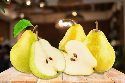 Pears, one of the high fiber foods, set in the table.