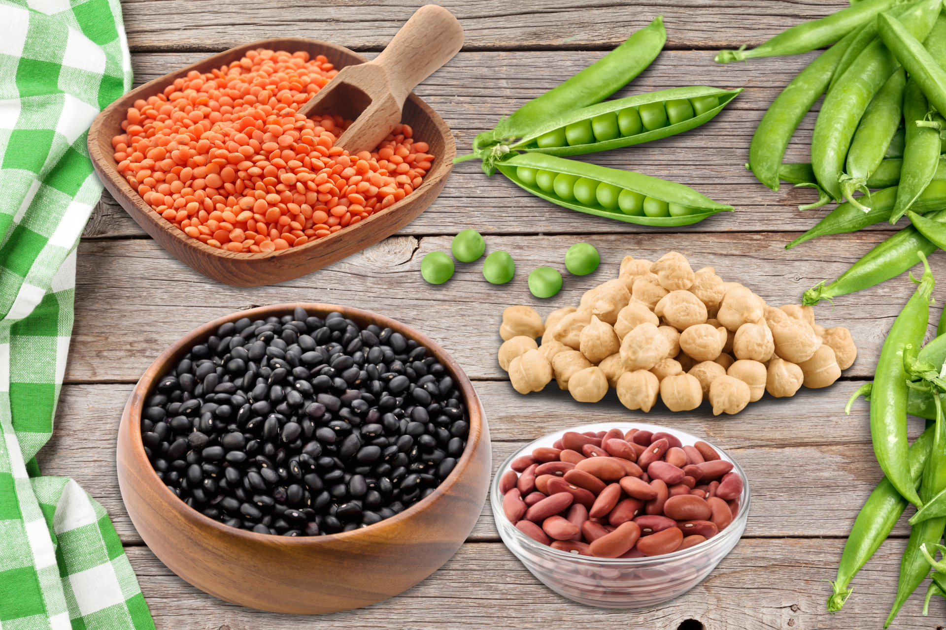 Image of all legumes high in fiber, set on the table.