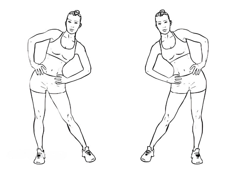 An animated imagwe of a woman doing hip circles.