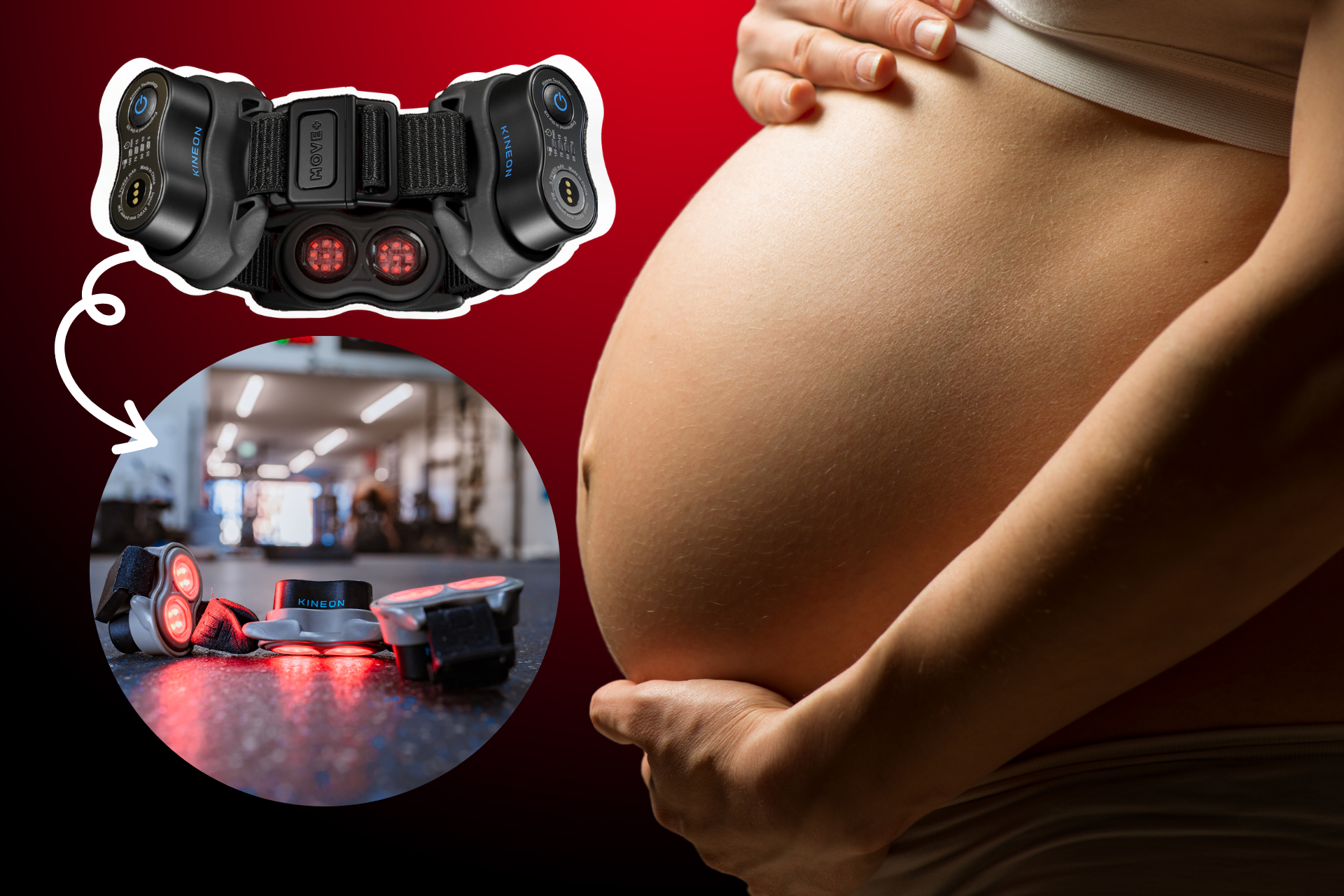 An image of red light therapy device from Kineon that supports fertility, thus there's an image of a pregnant woman.