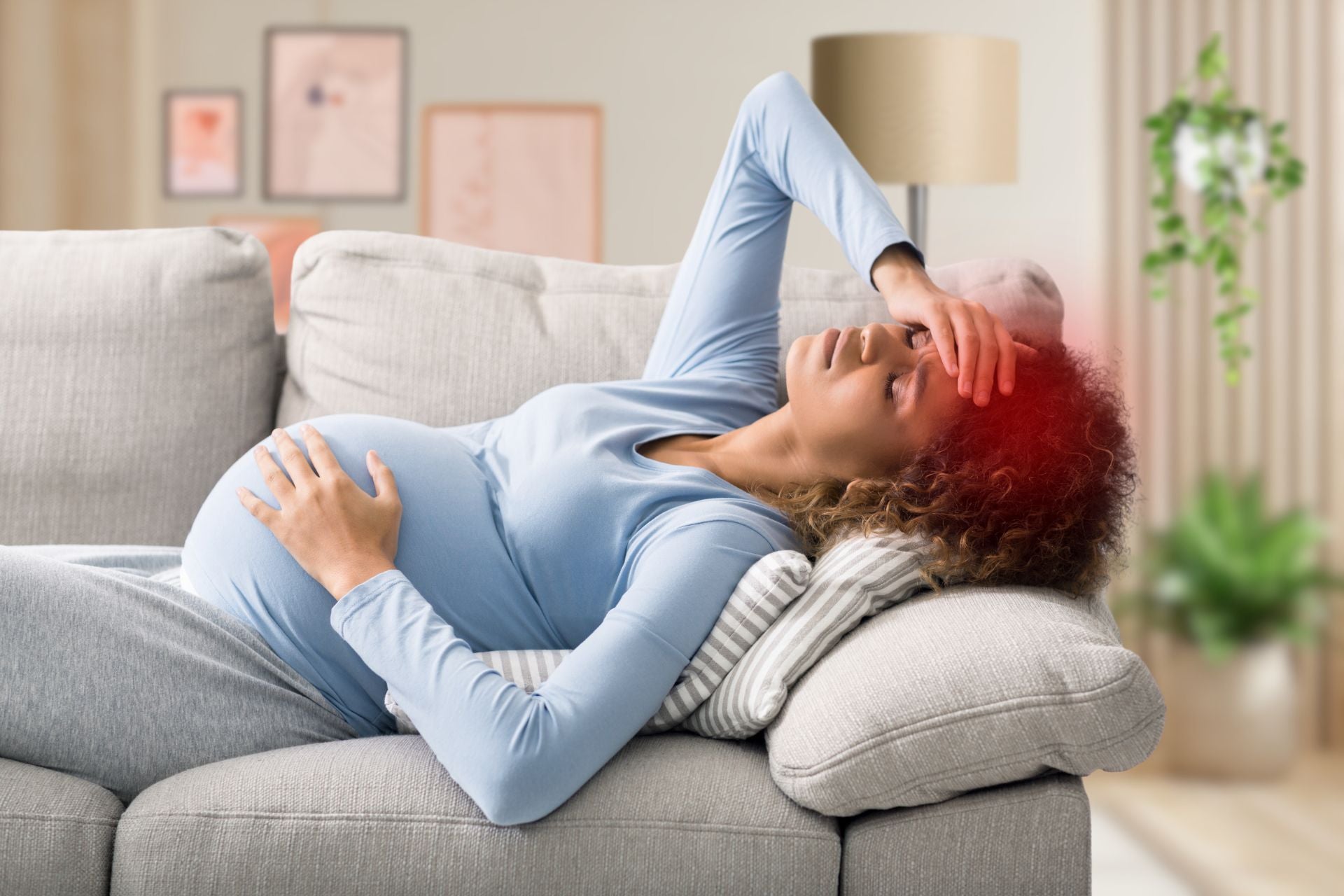 A pregnant woman experiencing Common Triggers for Migraine.