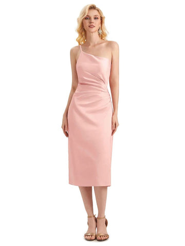 Pearl pink one-shoulder bridesmaid dresses