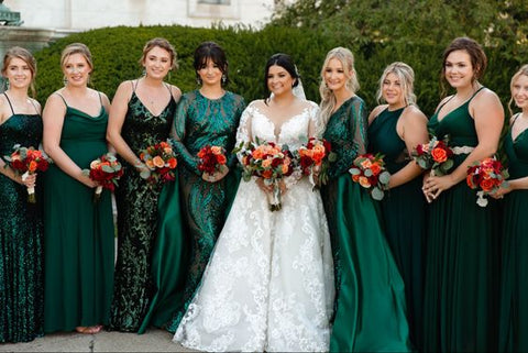 Mismatched green bridesmaid dresses