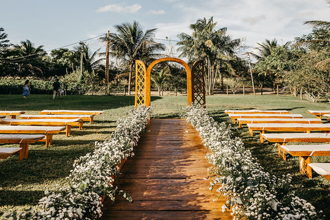 Burnt orange wedding hallway decor