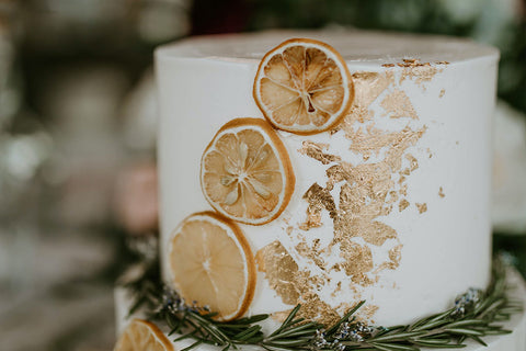 Colourful burnt orange wedding theme cake