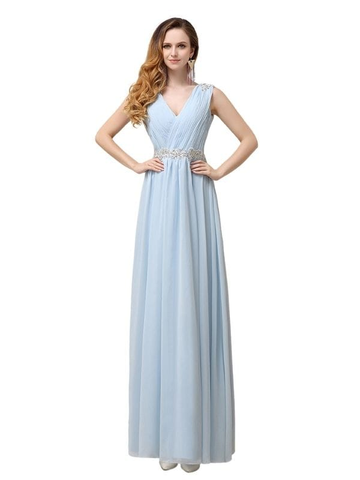 long belted chiffon dress