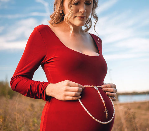 Burgundy long-sleeve maternity guest dress