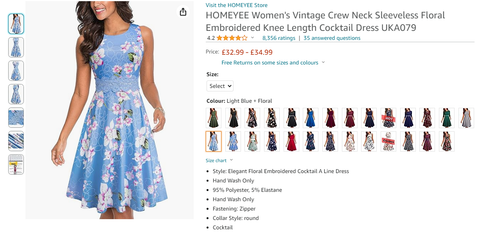 HOMEYEE sleeveless floral knee length dress UK