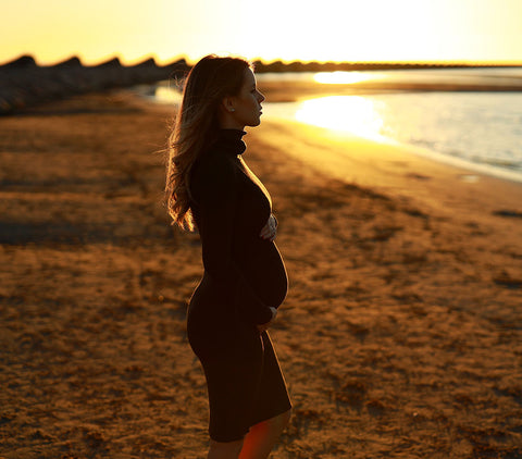 Burgundy high-neck maternity wedding guest dress