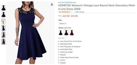 HOMEYEE lace round neck sleeveless A-line dress