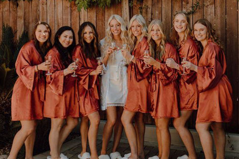 Burnt orange robes for wedding morning