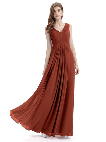 Rust chiffon V-neck A-line bridesmaid dress