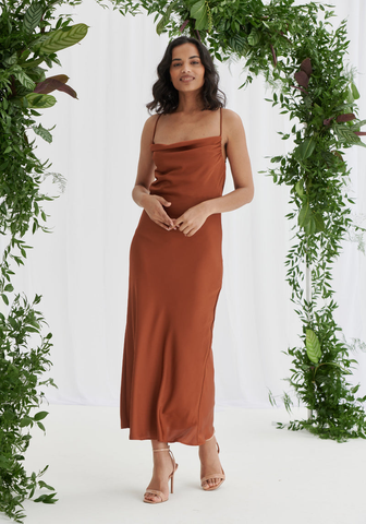 Liena rust cowl neck straight dress